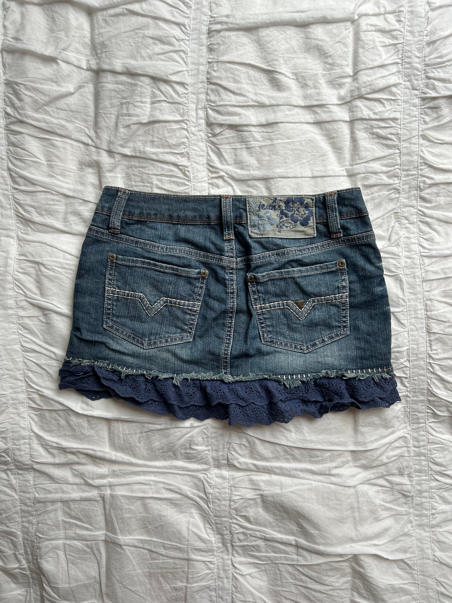 Vintage Cache Cache Minirock Denim mit Spitze