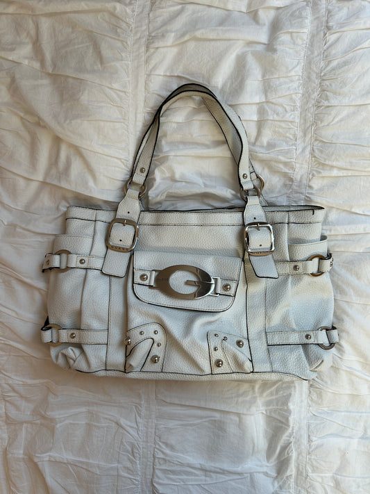 Vintage Guess Schultertasche – Weiß mit markanten Schnallen & G-Logo