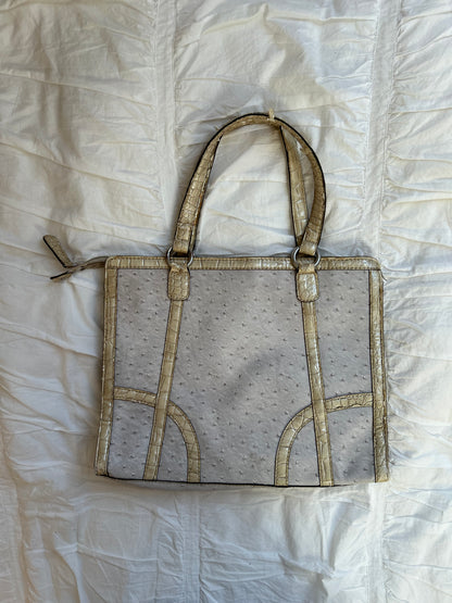 Vintage Guess Schultertasche Ostrich-Look & Florales Innenfutter