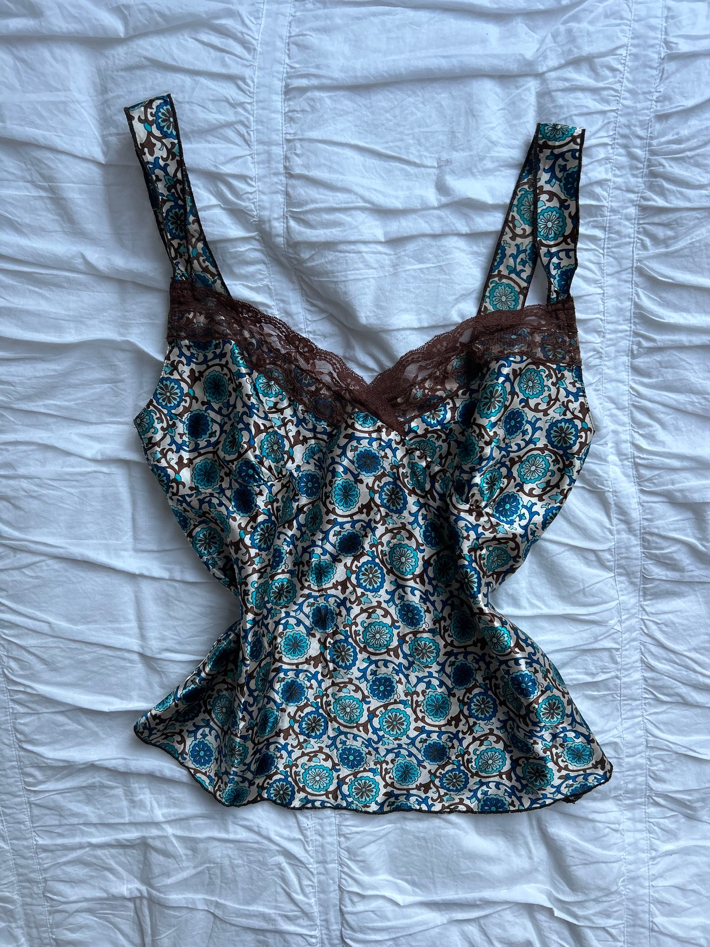 Vintage TG USA Satin-Top – Floral-Print & Spitze