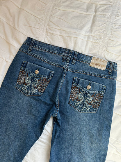 Vintage Richcow Flare Jeans – Tribal Embroidery & Studs