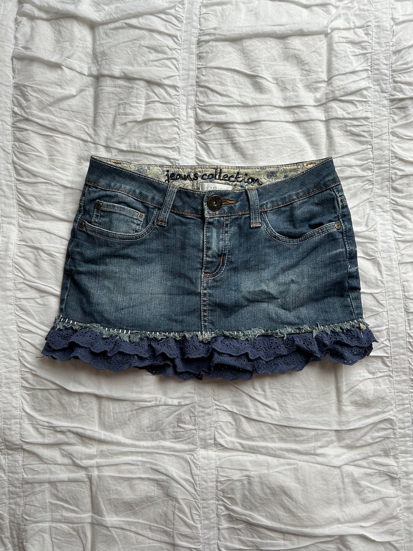 Vintage Cache Cache Minirock Denim mit Spitze