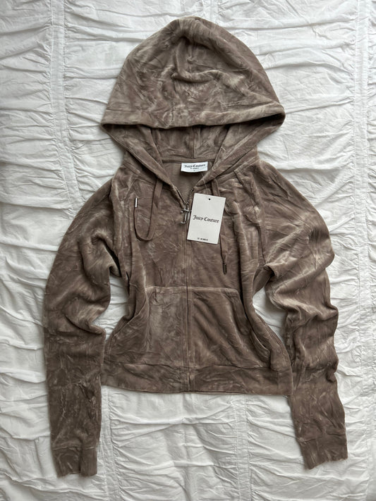 Juicy Couture Velours-Hoodie in Taupe – Glitzerndes Strass-Logo