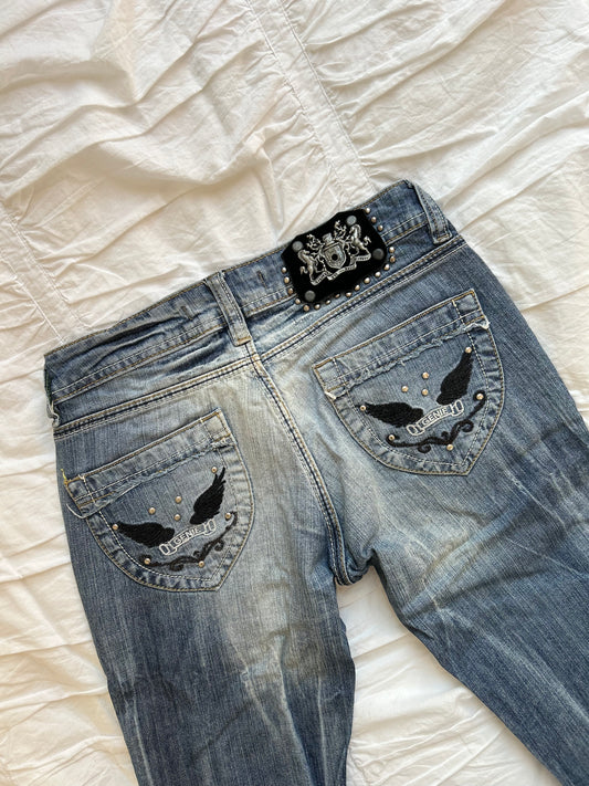 Vintage Genie Jeans Rockstar Style mit Flügel-Stickerei