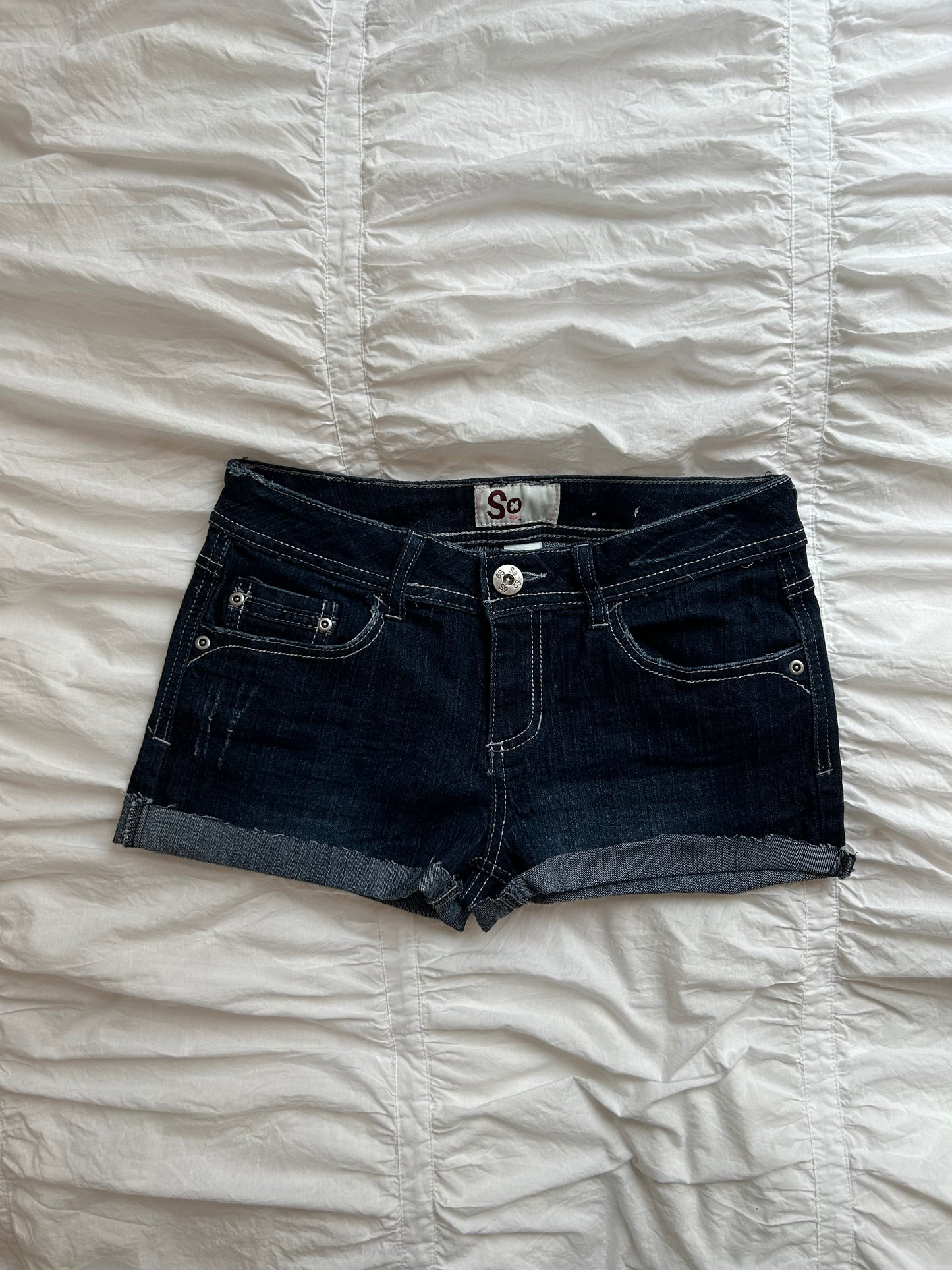 Vintage Denim Shorts Dunkelblau mit Kontrastnähten