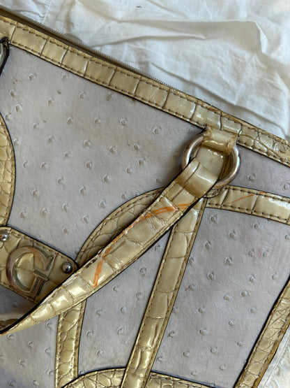 Vintage Guess Schultertasche Ostrich-Look & Florales Innenfutter